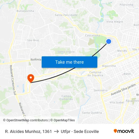 R. Alcídes Munhoz, 1361 to Utfpr - Sede Ecoville map
