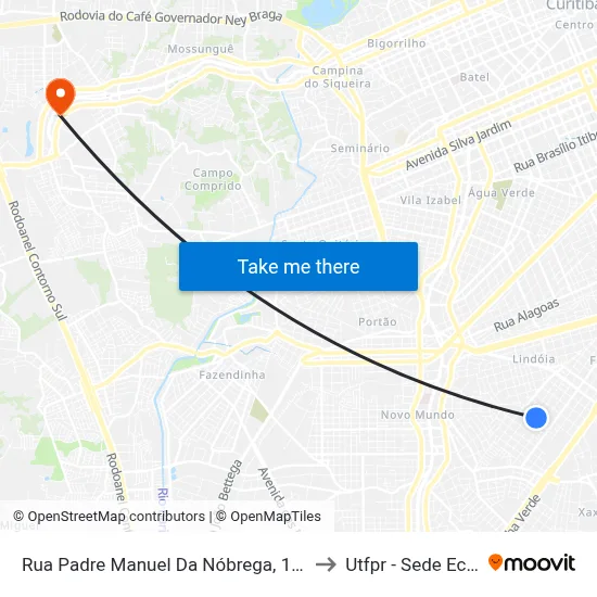 Rua Padre Manuel Da Nóbrega, 1357-1395 to Utfpr - Sede Ecoville map