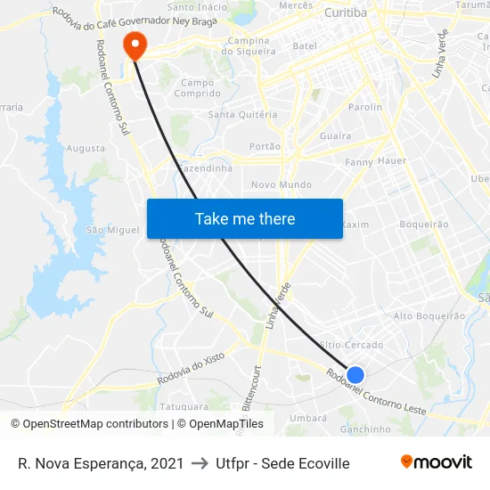 R. Nova Esperança, 2021 to Utfpr - Sede Ecoville map