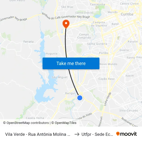 Vila Verde - Rua Antônia Molina Bella 591 to Utfpr - Sede Ecoville map