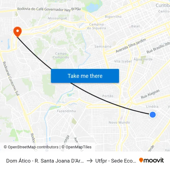 Dom Ático - R. Santa Joana D'Arc, 748 to Utfpr - Sede Ecoville map
