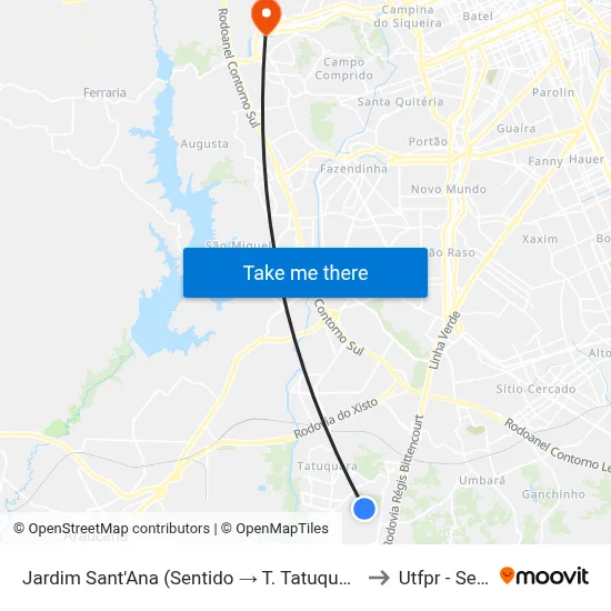Jardim Sant'Ana (Sentido → T. Tatuquara) Rua Melânia Zeni Visinoni, 529 to Utfpr - Sede Ecoville map