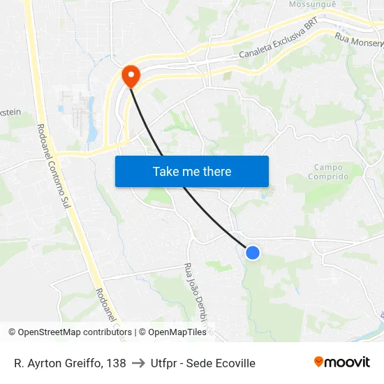 R. Ayrton Greiffo, 138 to Utfpr - Sede Ecoville map
