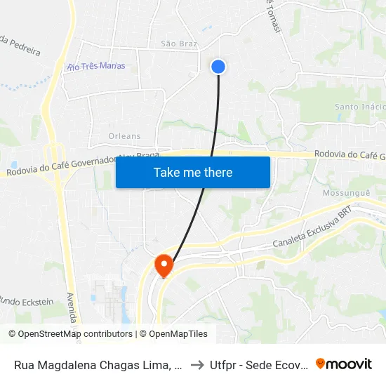 Rua Magdalena Chagas Lima, 368 to Utfpr - Sede Ecoville map