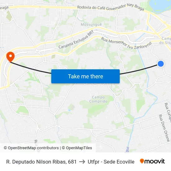 R. Deputado Nilson Ribas, 681 to Utfpr - Sede Ecoville map