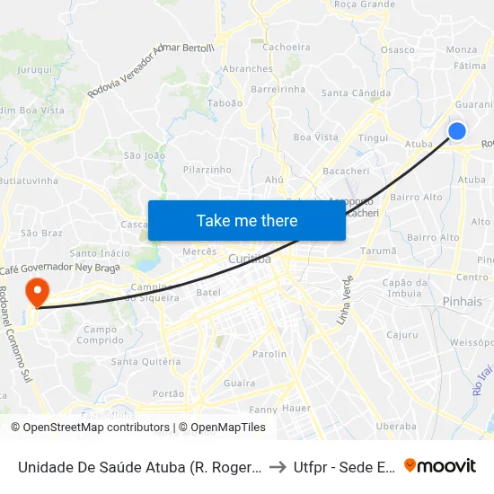 Unidade De Saúde Atuba (R. Roger Bacon, 665) to Utfpr - Sede Ecoville map