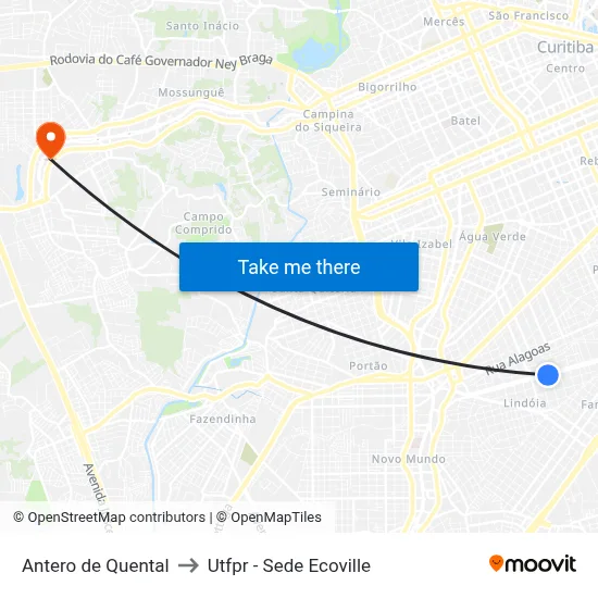Antero de Quental to Utfpr - Sede Ecoville map