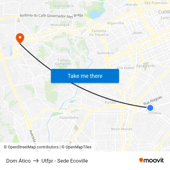 Dom Ático to Utfpr - Sede Ecoville map