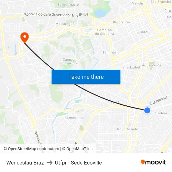 Wenceslau Braz to Utfpr - Sede Ecoville map
