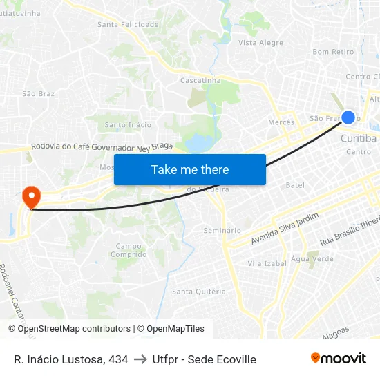 R. Inácio Lustosa, 434 to Utfpr - Sede Ecoville map
