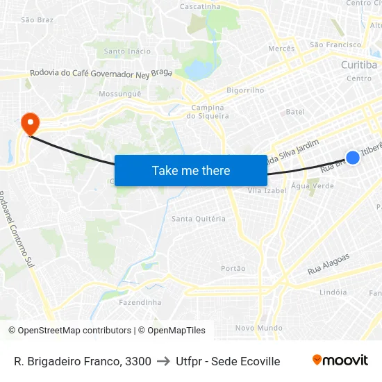 R. Brigadeiro Franco, 3300 to Utfpr - Sede Ecoville map