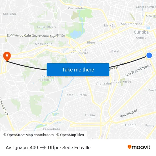 Av. Iguaçu, 400 to Utfpr - Sede Ecoville map