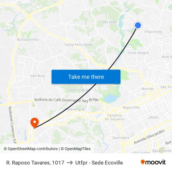 R. Raposo Tavares, 1017 to Utfpr - Sede Ecoville map