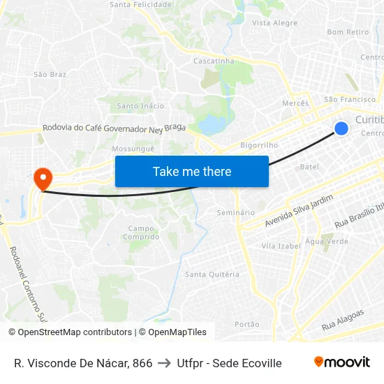 R. Visconde De Nácar, 866 to Utfpr - Sede Ecoville map