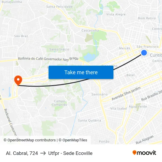 Al. Cabral, 724 to Utfpr - Sede Ecoville map