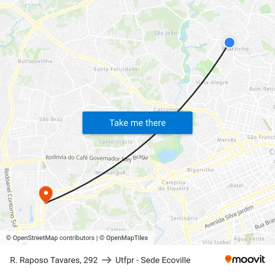 R. Raposo Tavares, 292 to Utfpr - Sede Ecoville map