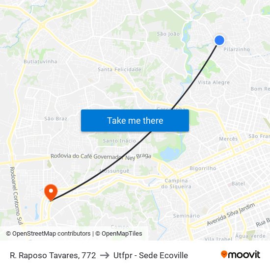 R. Raposo Tavares, 772 to Utfpr - Sede Ecoville map