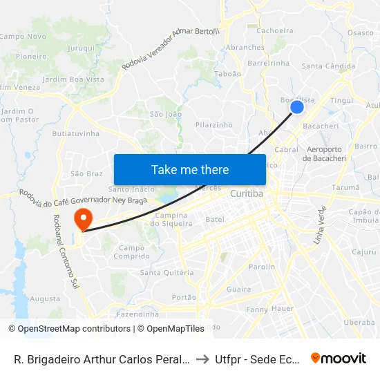 R. Brigadeiro Arthur Carlos Peralta, 800 to Utfpr - Sede Ecoville map
