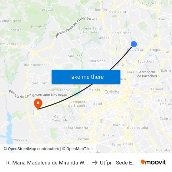 R. Maria Madalena de Miranda Wolfart, 190 to Utfpr - Sede Ecoville map