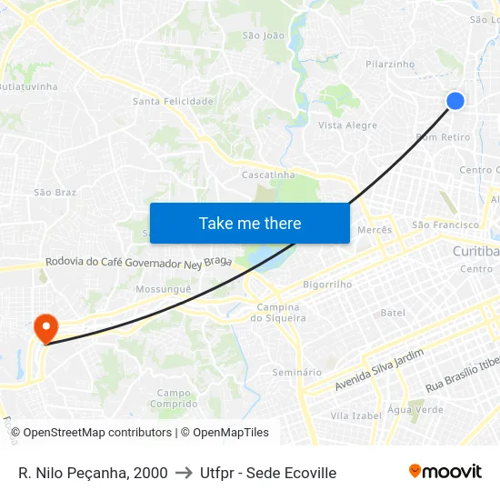 R. Nilo Peçanha, 2000 to Utfpr - Sede Ecoville map