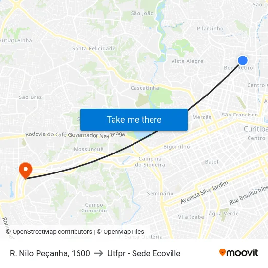R. Nilo Peçanha, 1600 to Utfpr - Sede Ecoville map