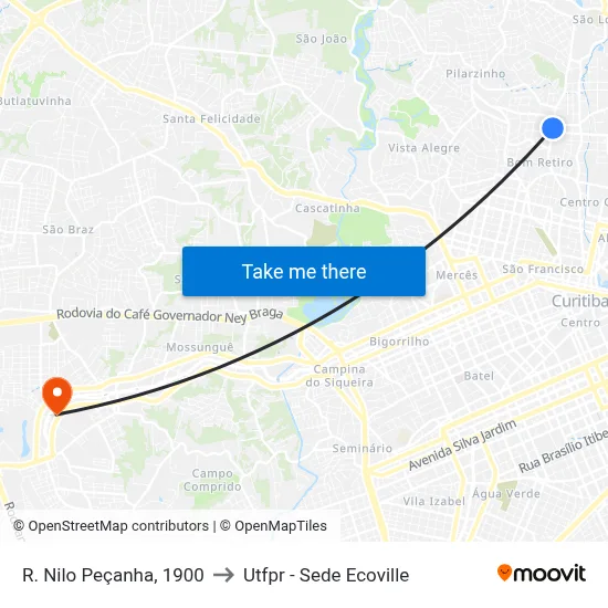 R. Nilo Peçanha, 1900 to Utfpr - Sede Ecoville map