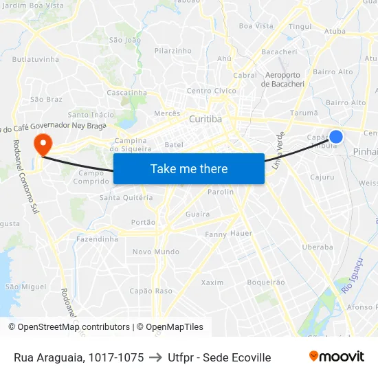 Rua Araguaia, 1017-1075 to Utfpr - Sede Ecoville map