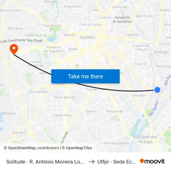 Solitude - R. Antônio Moreira Lopes, 251 to Utfpr - Sede Ecoville map
