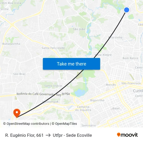 R. Eugênio Flor, 661 to Utfpr - Sede Ecoville map