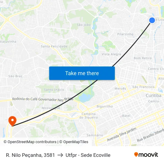 R. Nilo Peçanha, 3581 to Utfpr - Sede Ecoville map