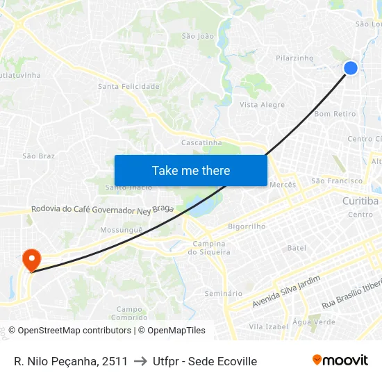 R. Nilo Peçanha, 2511 to Utfpr - Sede Ecoville map