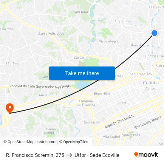 R. Francisco Scremin, 275 to Utfpr - Sede Ecoville map