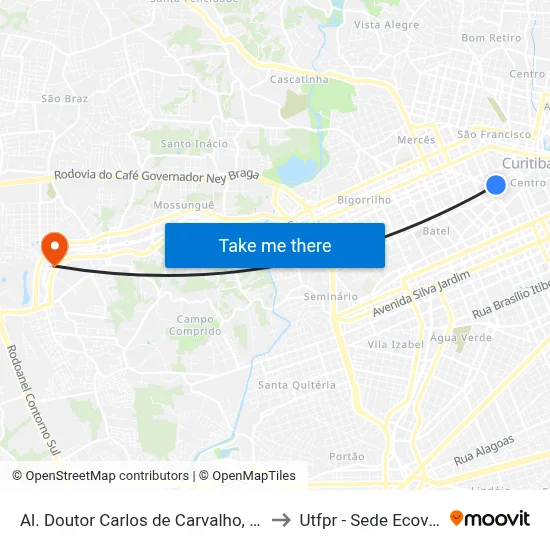 Al. Doutor Carlos de Carvalho, 158 to Utfpr - Sede Ecoville map