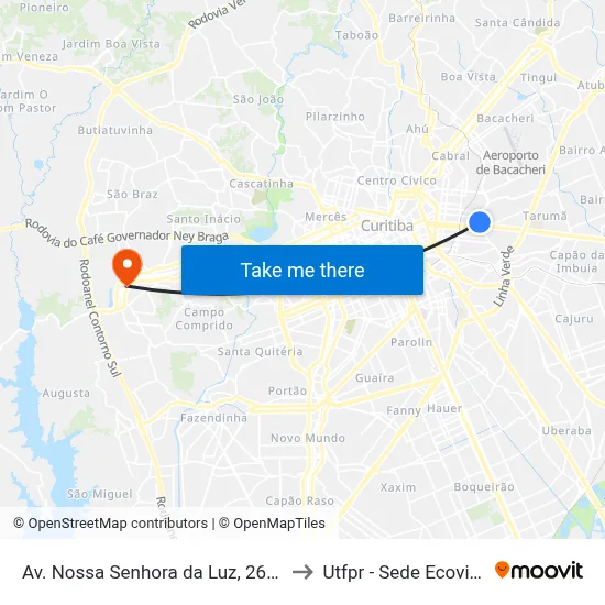Av. Nossa Senhora da Luz, 2600 to Utfpr - Sede Ecoville map
