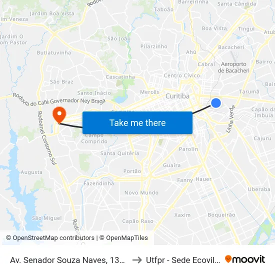 Av. Senador Souza Naves, 1300 to Utfpr - Sede Ecoville map