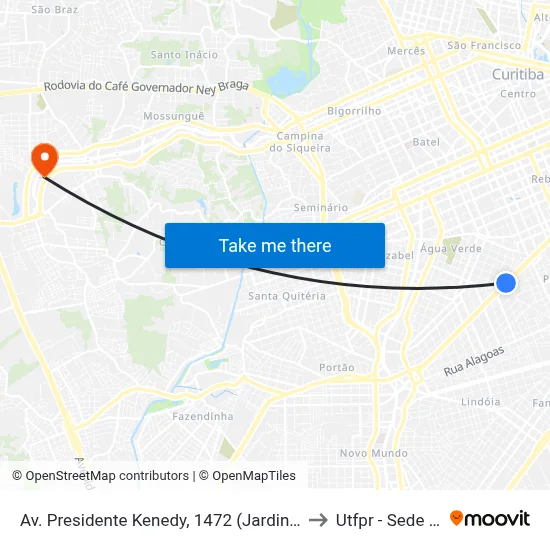 Av. Presidente Kenedy, 1472 (Jardinete Sérgio Fraga) to Utfpr - Sede Ecoville map