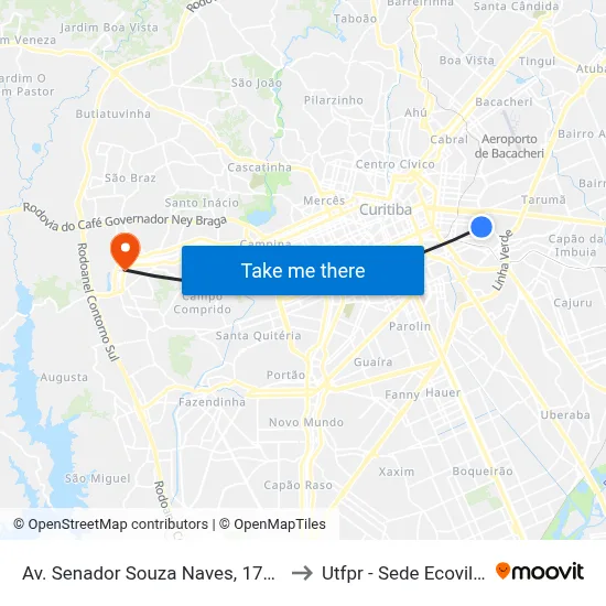 Av. Senador Souza Naves, 1700 to Utfpr - Sede Ecoville map