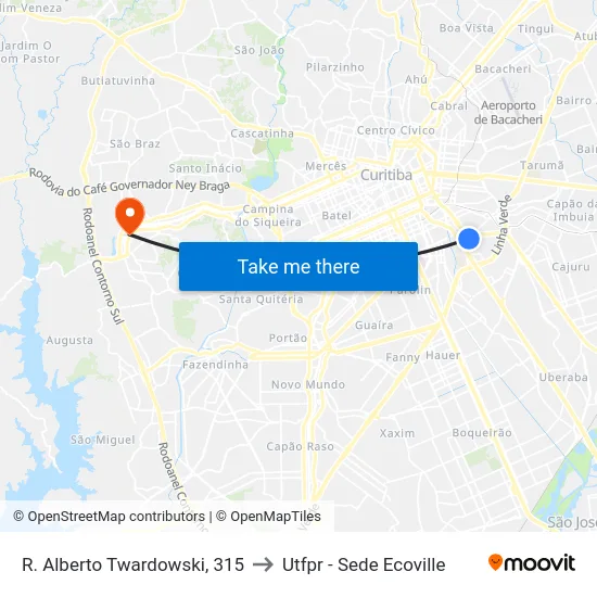 R. Alberto Twardowski, 315 to Utfpr - Sede Ecoville map