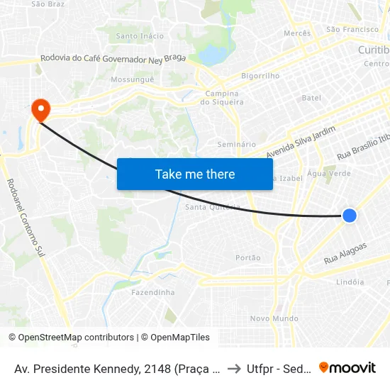 Av. Presidente Kennedy, 2148 (Praça Bento Munhoz da Rocha) to Utfpr - Sede Ecoville map