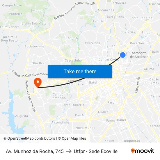 Av. Munhoz da Rocha, 745 to Utfpr - Sede Ecoville map