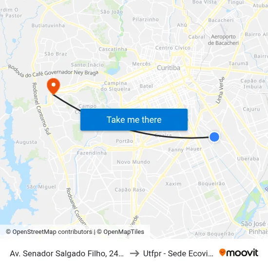 Av. Senador Salgado Filho, 2472 to Utfpr - Sede Ecoville map