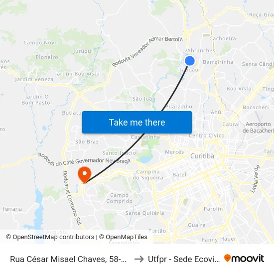 Rua César Misael Chaves, 58-148 to Utfpr - Sede Ecoville map