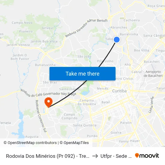 Rodovia Dos Minérios (Pr 092) - Trevo do Abranches to Utfpr - Sede Ecoville map