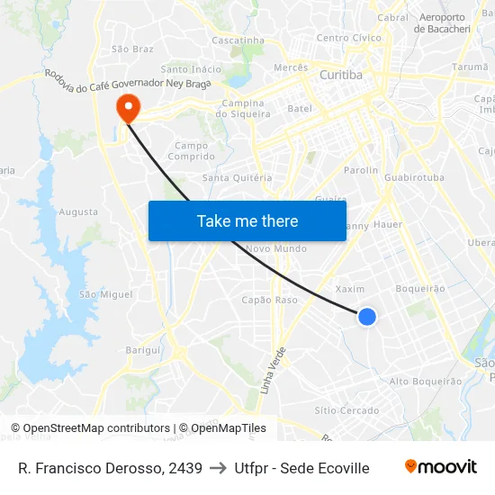R. Francisco Derosso, 2439 to Utfpr - Sede Ecoville map