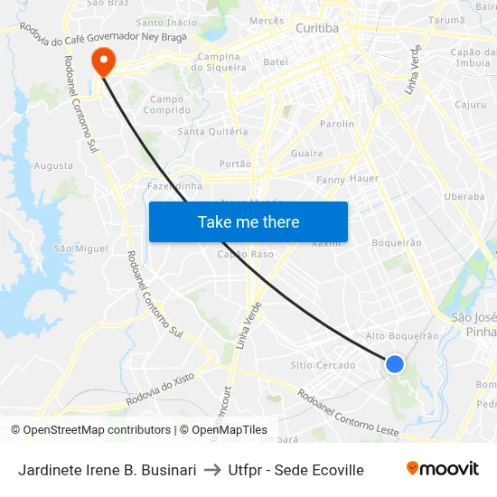 Jardinete Irene B. Businari to Utfpr - Sede Ecoville map