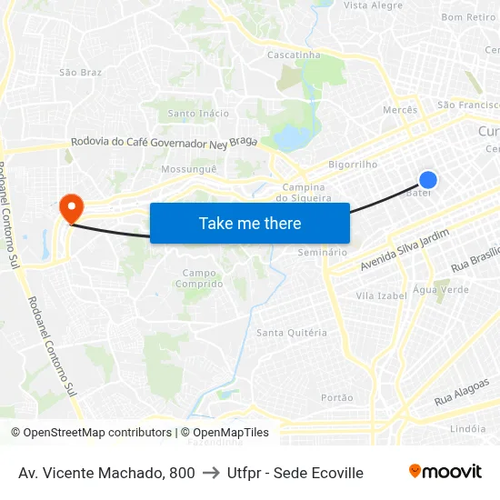 Av. Vicente Machado, 800 to Utfpr - Sede Ecoville map