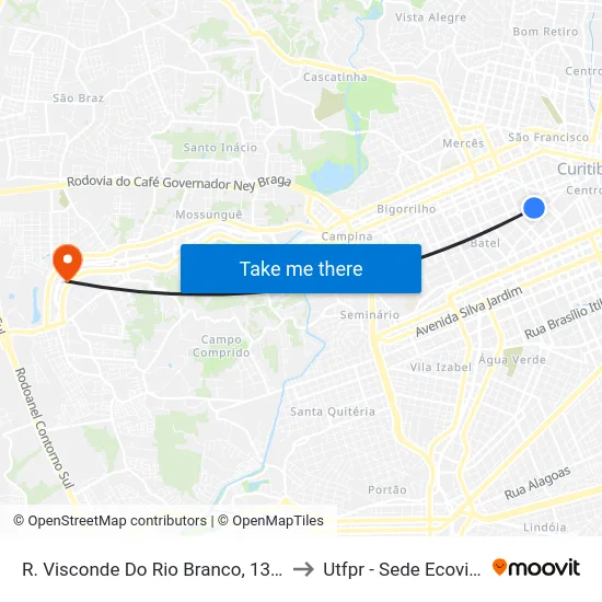R. Visconde Do Rio Branco, 1300 to Utfpr - Sede Ecoville map
