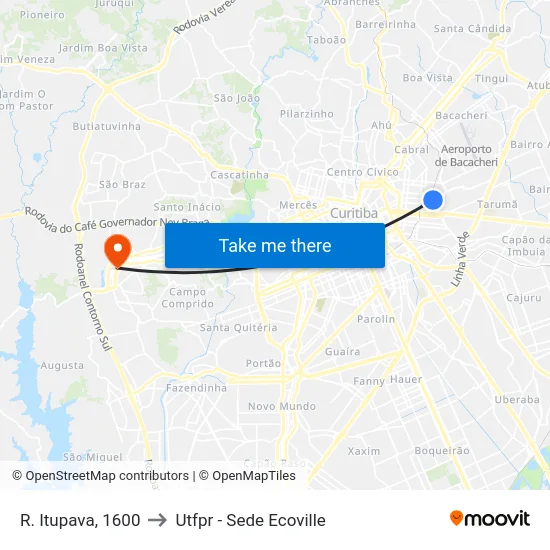 R. Itupava, 1600 to Utfpr - Sede Ecoville map