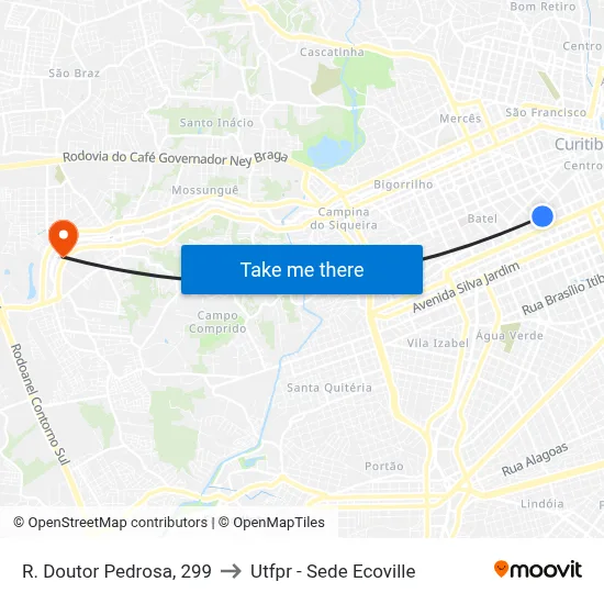 R. Doutor Pedrosa, 299 to Utfpr - Sede Ecoville map
