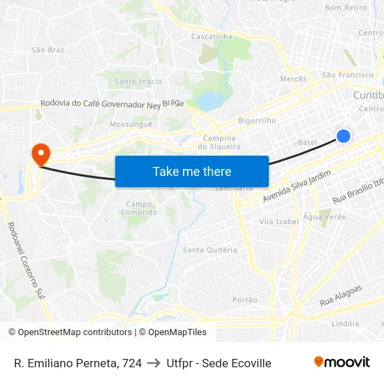 R. Emiliano Perneta, 724 to Utfpr - Sede Ecoville map